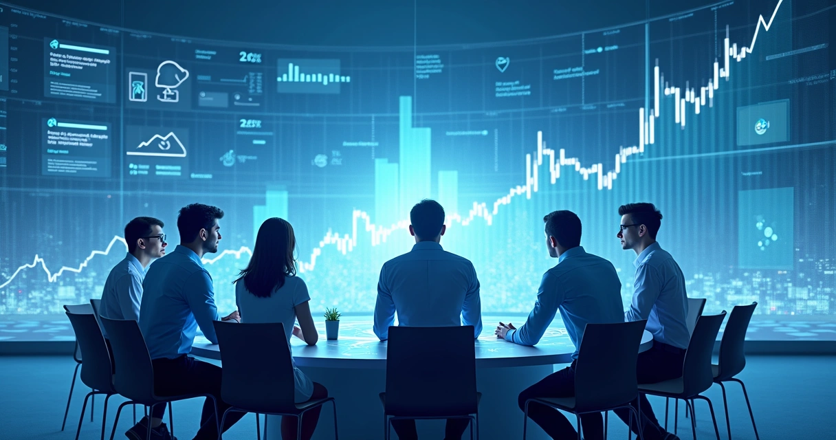 Conceito de futuro de negócios com pessoas analisando gráficos de longo prazo 