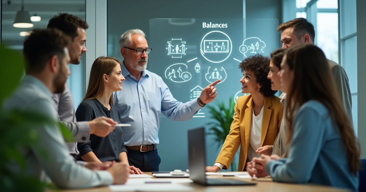 Gestor e equipe analisando o impacto humano de mudanças estratégicas 
