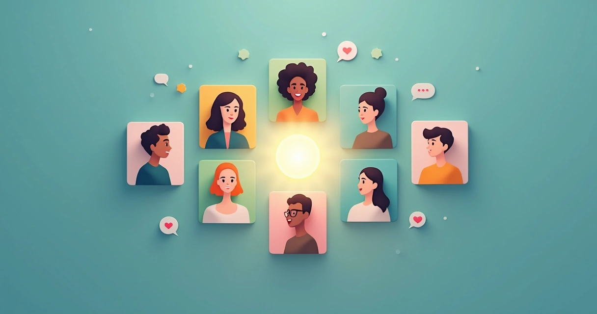 Grupo de personas conectadas virtualmente mostrando unión y colaboración 