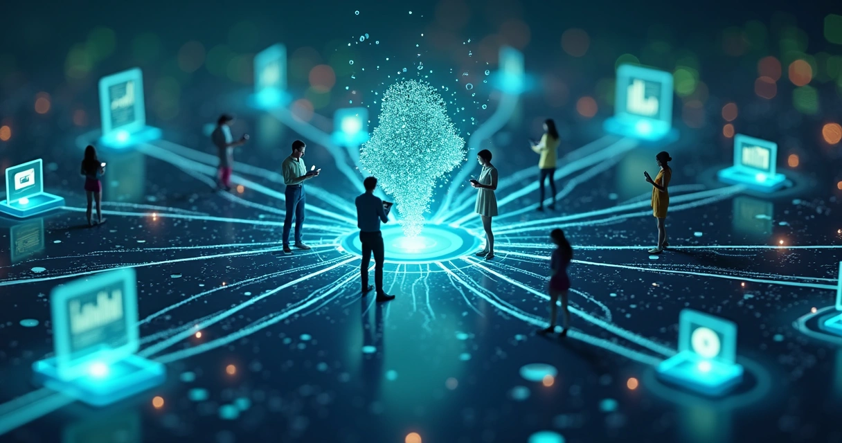 Representação realista de IA e dados conectando marcas, criadores e consumidores 