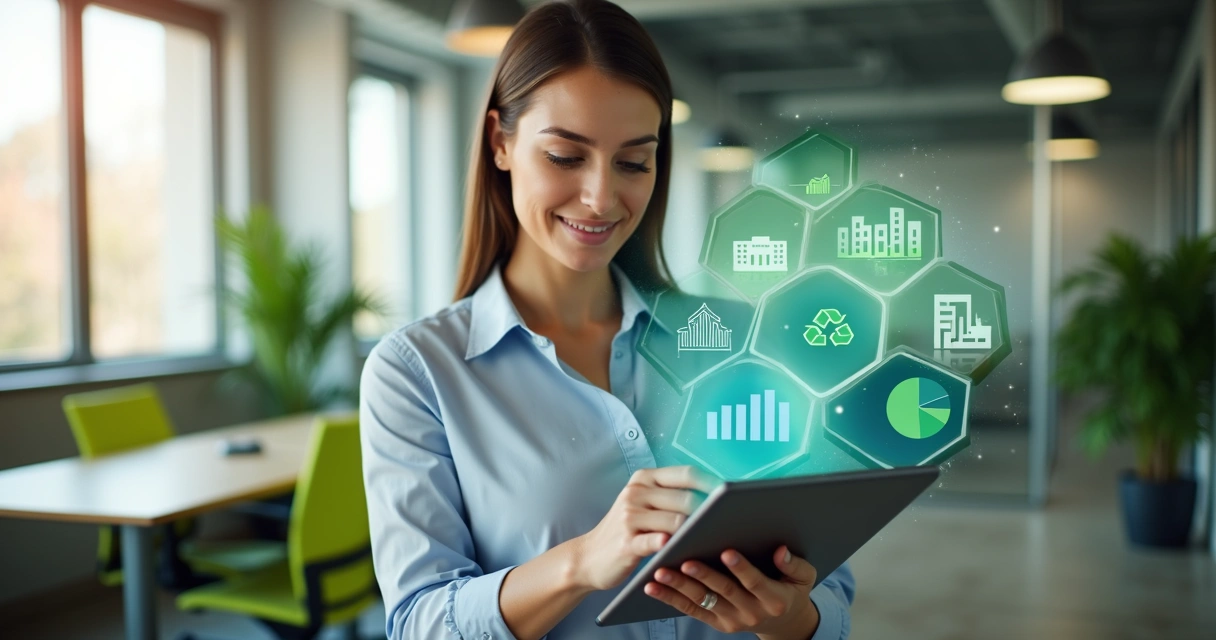 Empresária analisando impacto ESG em contrato
