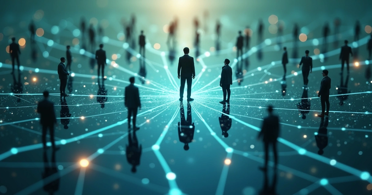 Red de personas conectadas con líneas que representan impacto social 