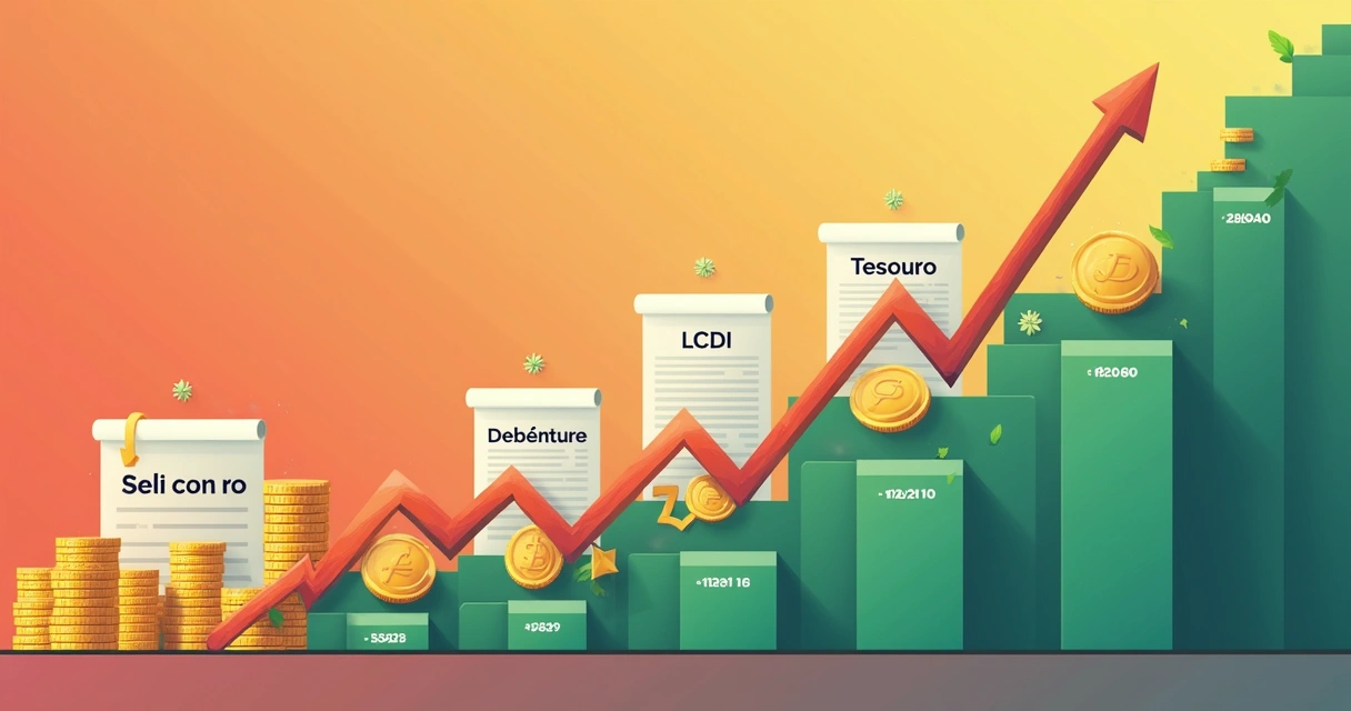 Ilustração de gráfico de taxa Selic influenciando investimentos 