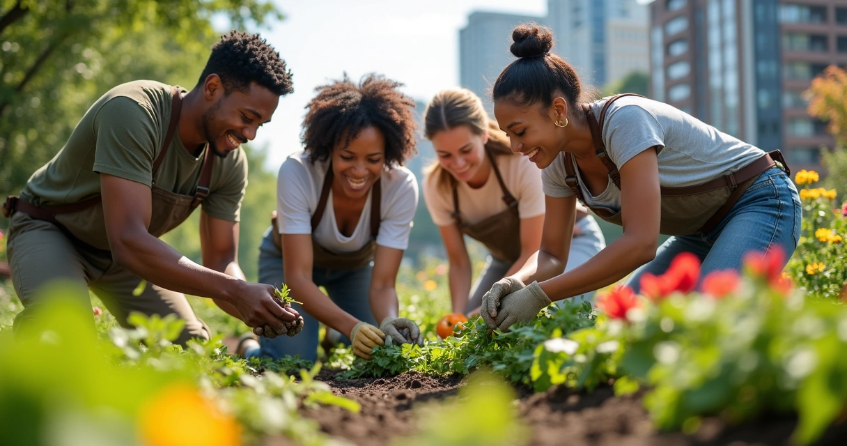 Grupo interagindo em ação comunitária urbana 