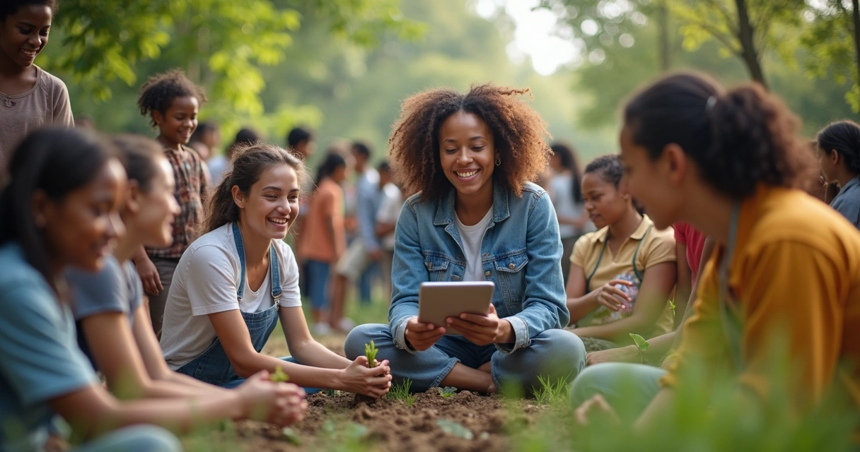 Líder inspirando grupo diverso com ações sociais