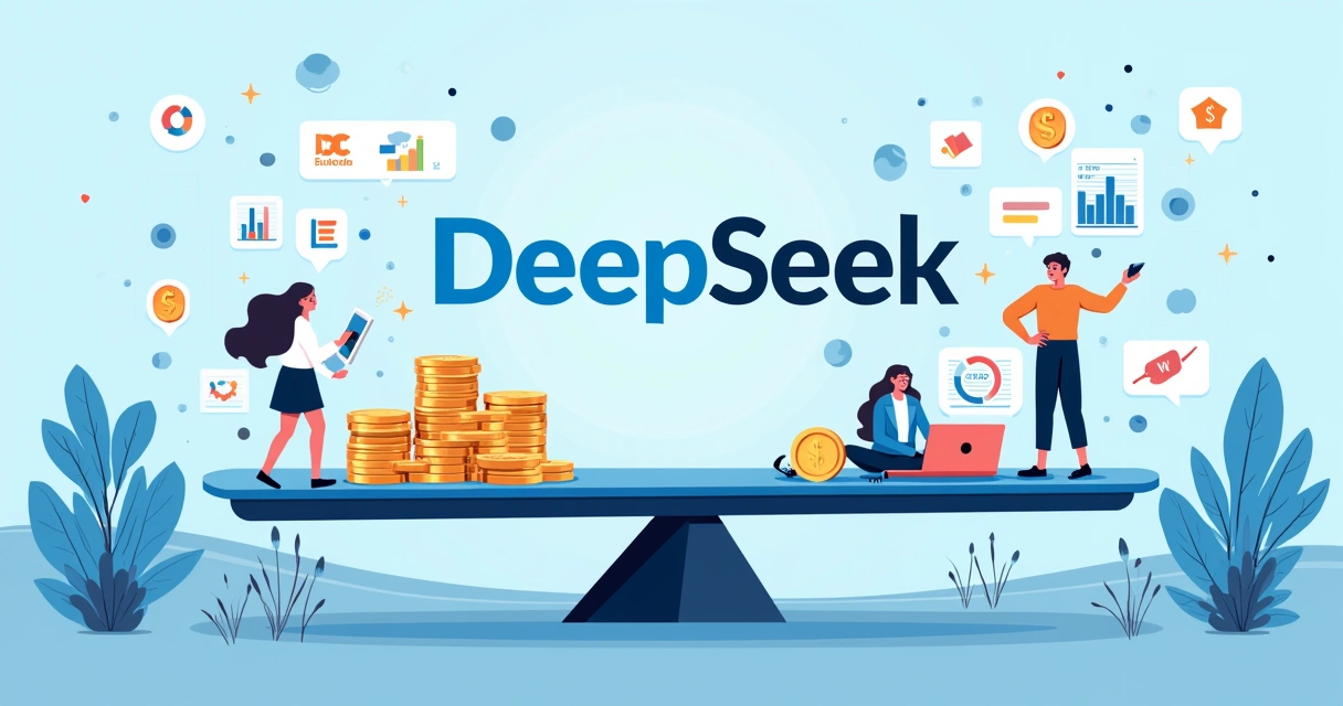 Representação da balança entre os preços altos dos concorrentes e a economia da DeepSeek.