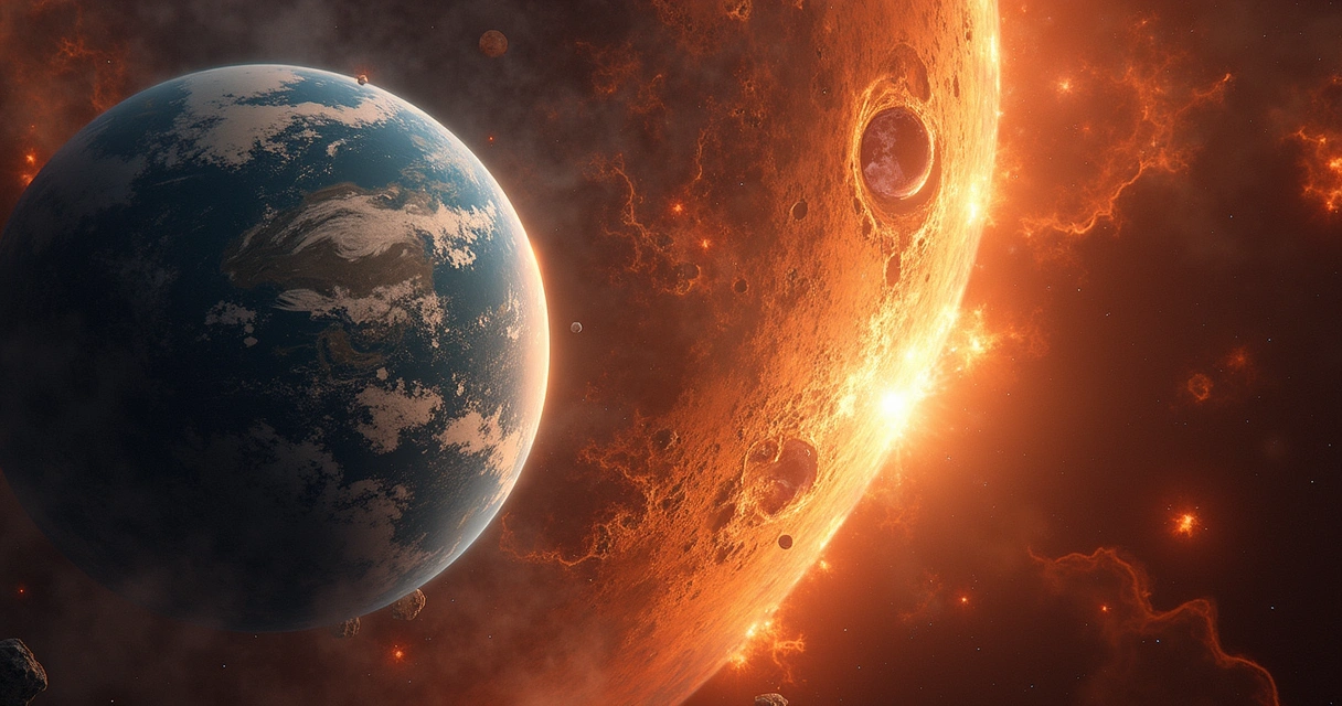 Representação do impacto de Theia com a Terra formando a Lua 