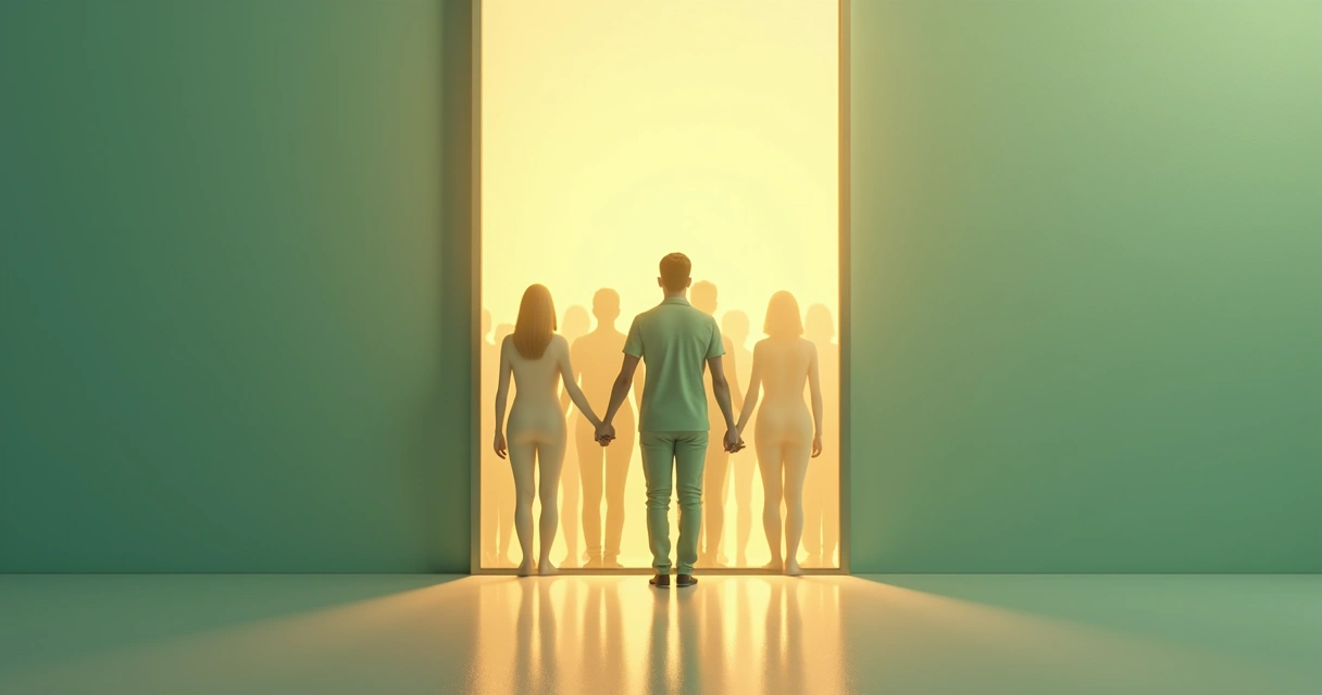 Silhueta diante de espelho refletindo grupo de pessoas