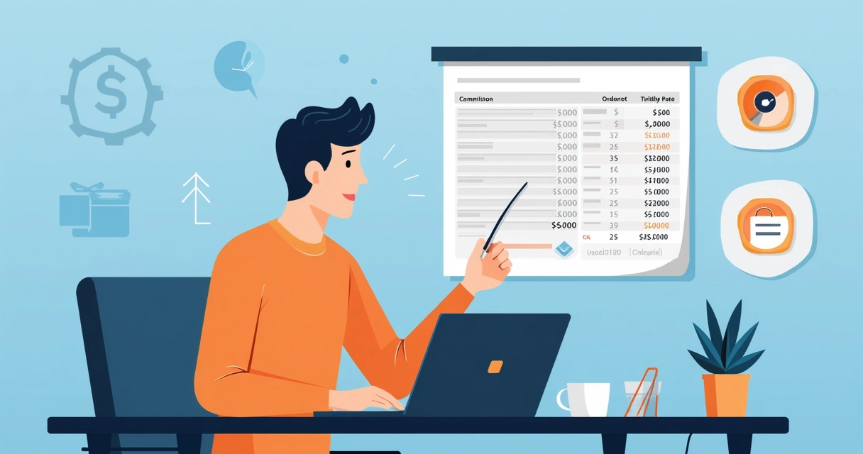 Vendedor analisando planilha com diferentes cenários de comissão Shopee