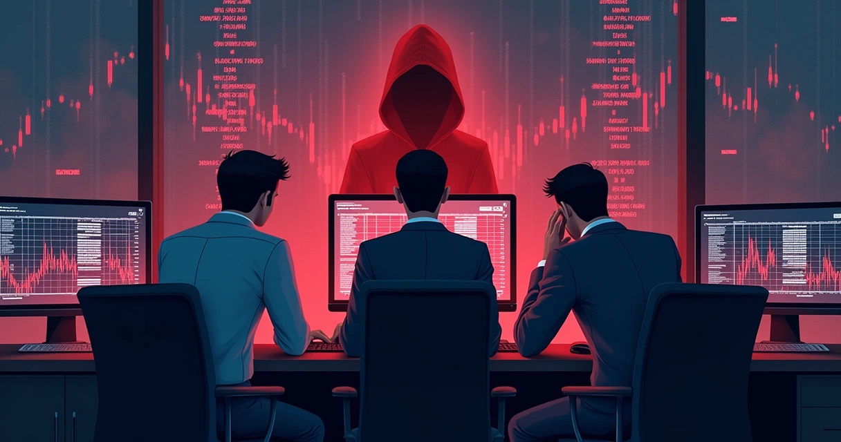Equipe preocupada analisando queda no valor de mercado após ataque cibernético 