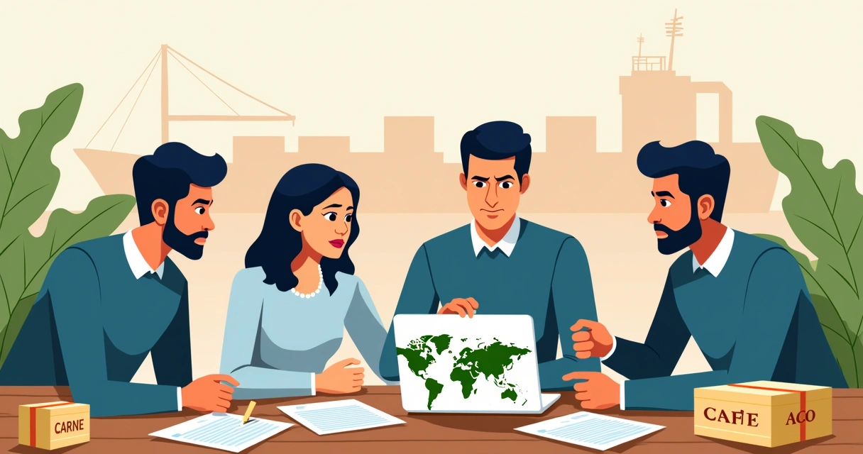 Exportadores brasileiros preocupados analisando gráficos de exportação