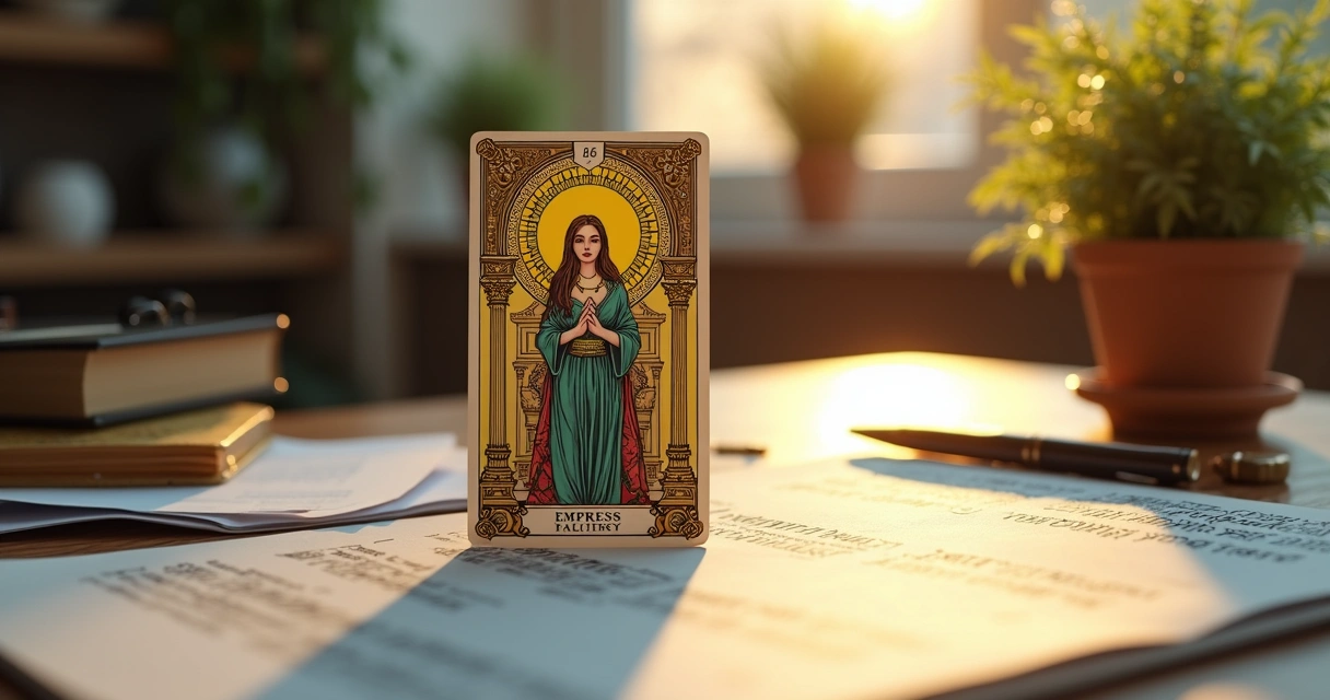 A carta da Imperatriz do tarot em destaque no contexto profissional 