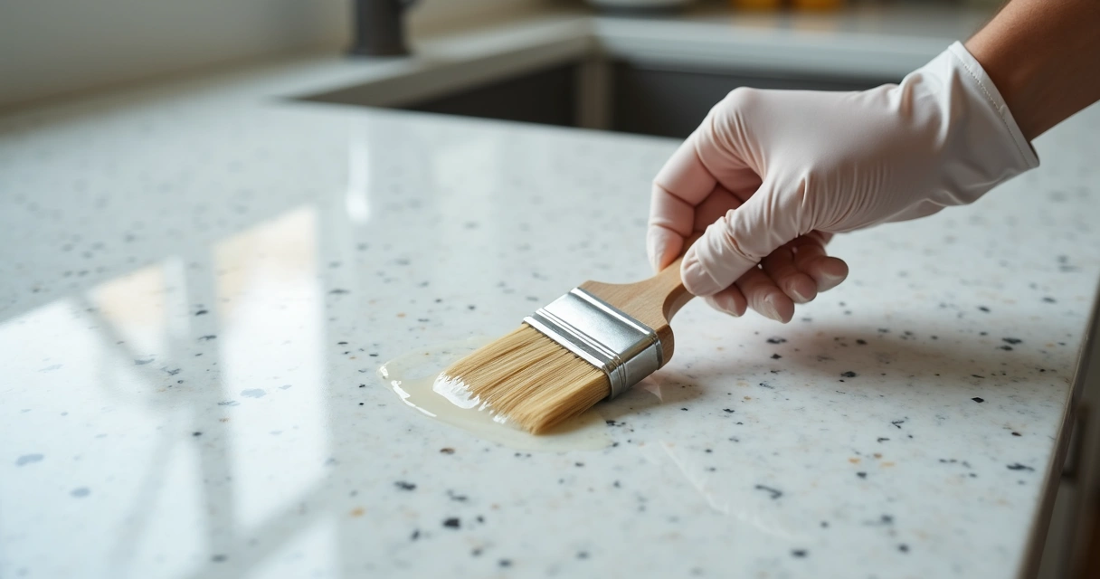 Aplicação de impermeabilizante em pia de granito clara 