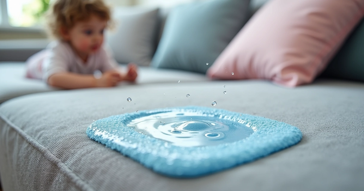 Gotas de água escorrendo sobre tecido impermeabilizado. 