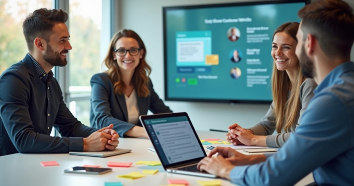 Equipe PME implementando canal digital com computador e smartphone 