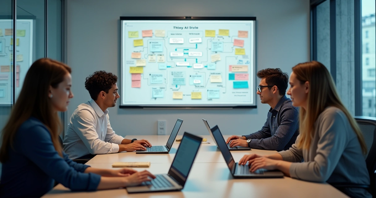 Reunião de equipe desenvolvendo protótipo de IA em empresa 