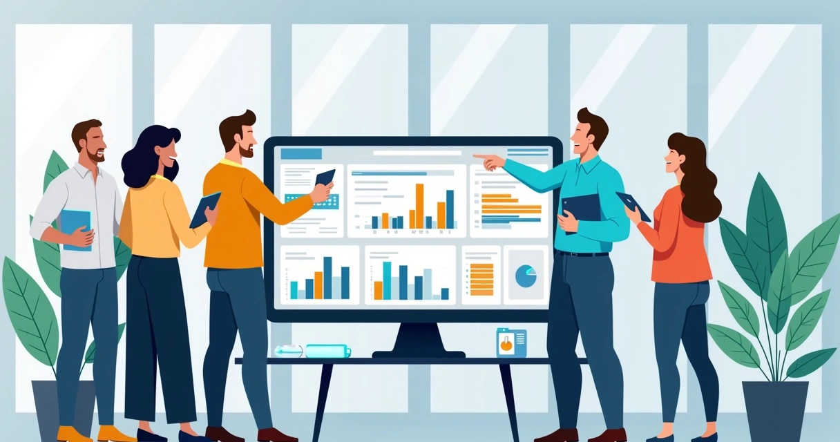 Equipe aprendendo sistema de gestão de estoque de baterias em tela de computador. 