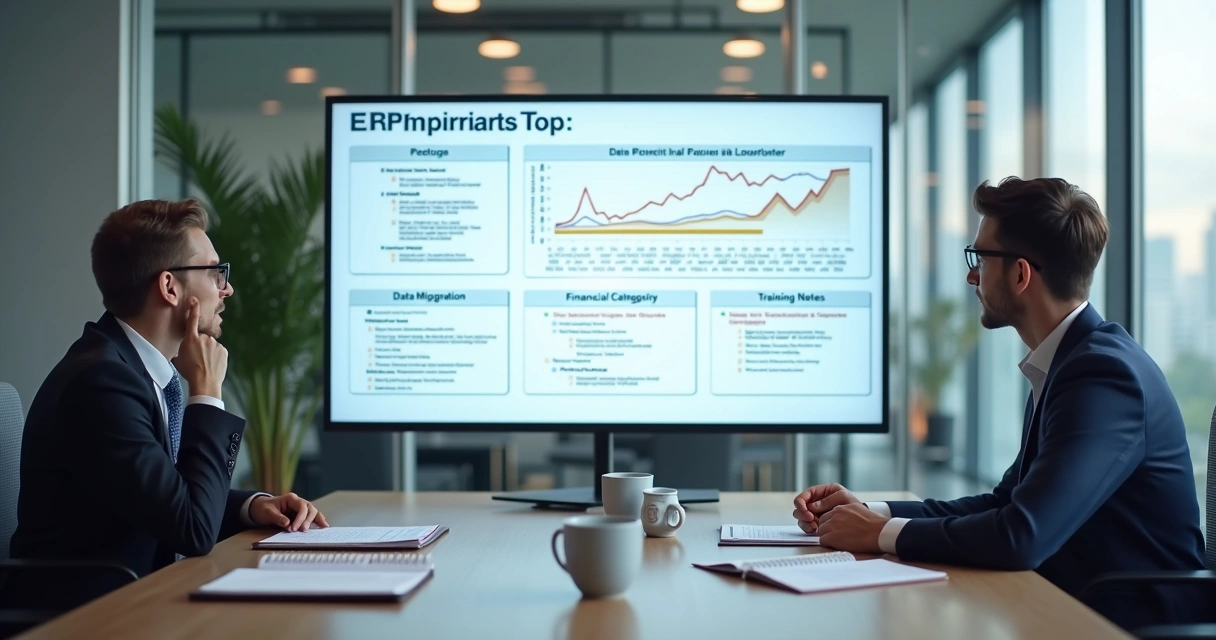 Equipe pequena analisando implantação de sistema em escritório