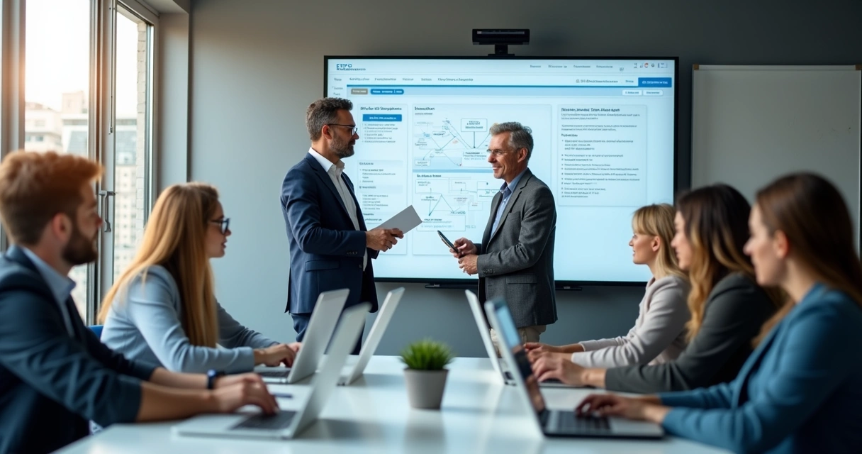 Time treinando implantação de ERP com notebooks 