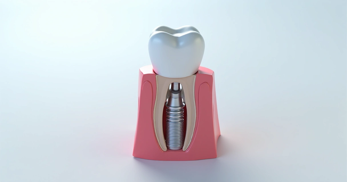 Simulação 3D de implante dentário na arcada superior 
