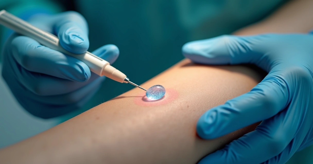 Implante hormonal sob a pele na mão médica 