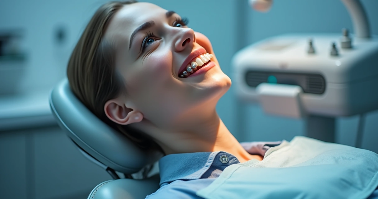 Prótese total fixa sobre implantes dentários, vista lateral da boca 