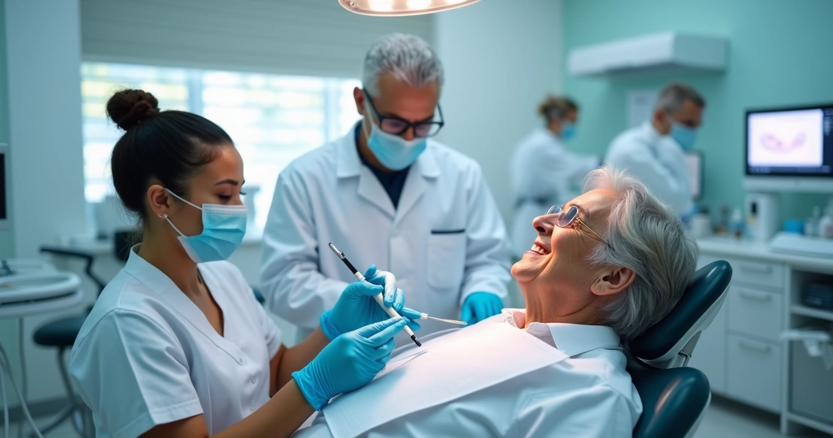 Equipe de dentistas instala prótese all-on-4 em paciente
