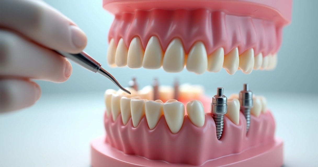 Modelo de implantes com prótese fixa dentária 