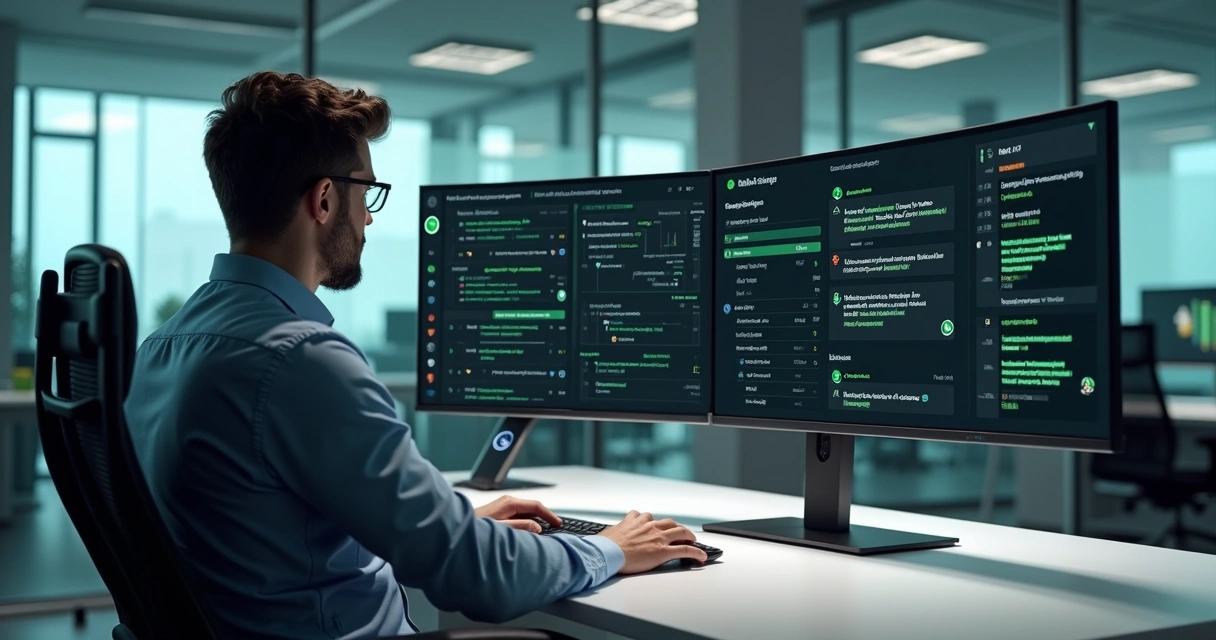 Gestor analisando painel de integrações da API oficial do WhatsApp com alertas de erro e correções 