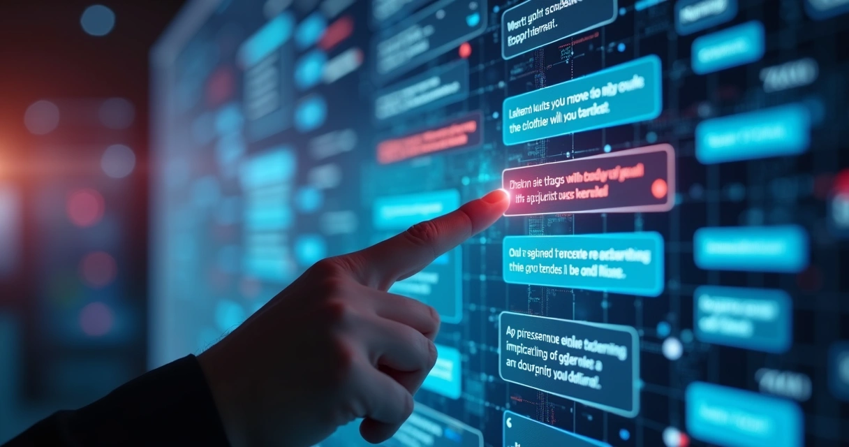 Interface detalhada de chatbot mostrando diálogos com erros comuns destacados em um ambiente digital moderno e profissional 