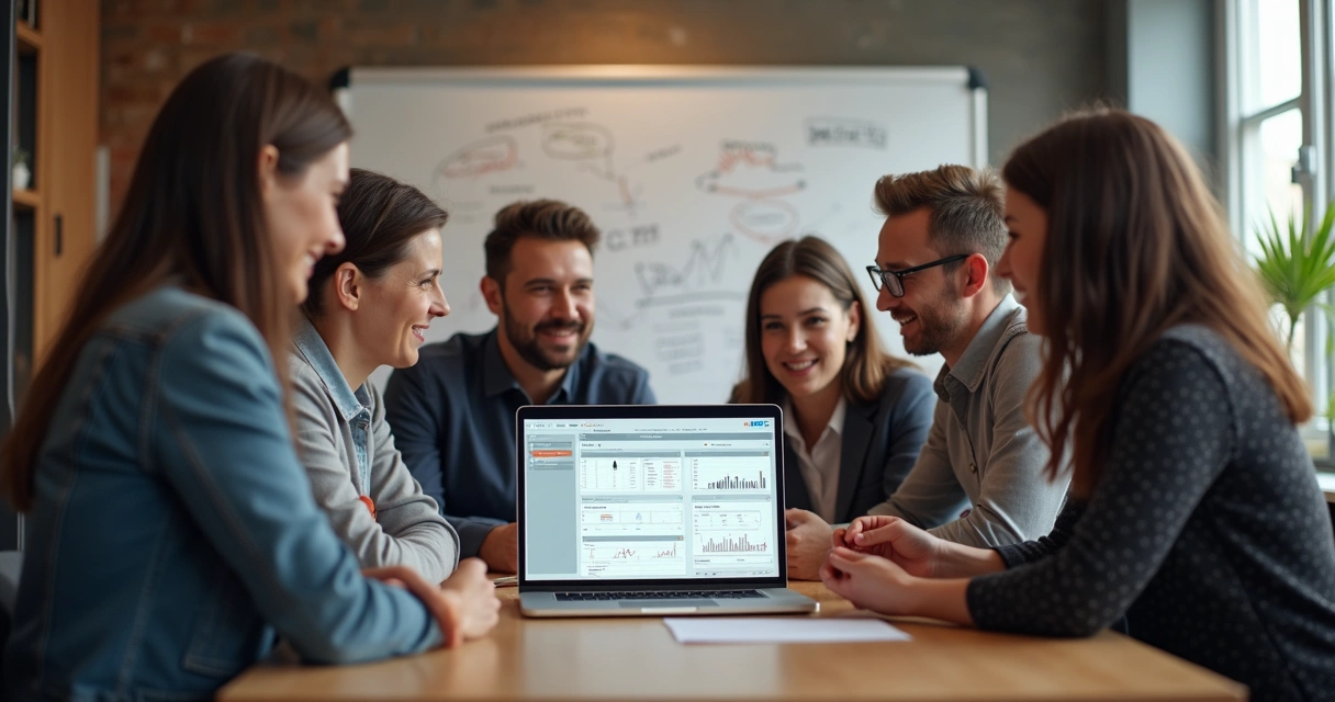 Equipe reunida discutindo implementação de CRM em pequena empresa 