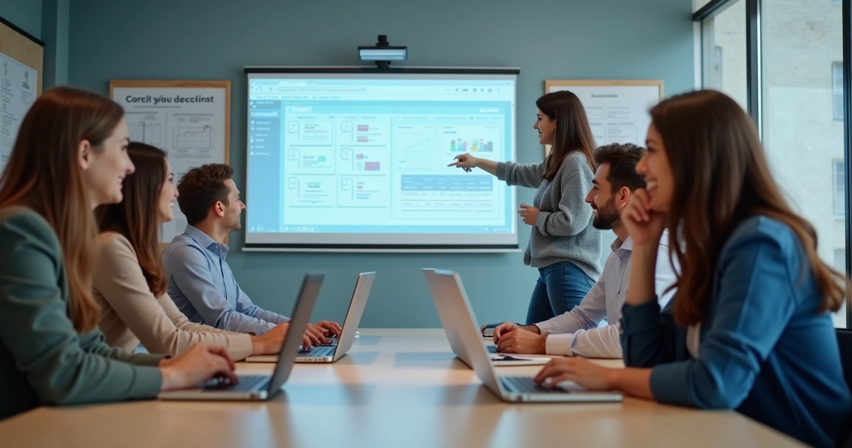 Equipe sendo treinada para usar novo CRM agora 
