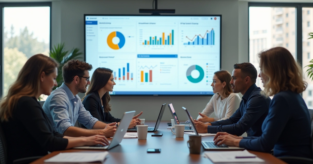 Equipe empresarial em reunião sobre e-learning 