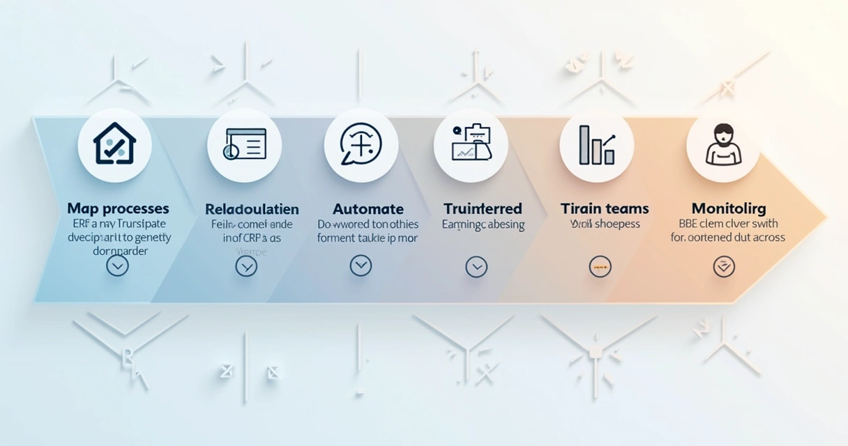 Fluxo visual de etapas para implantação de ERP e CRM integrados 