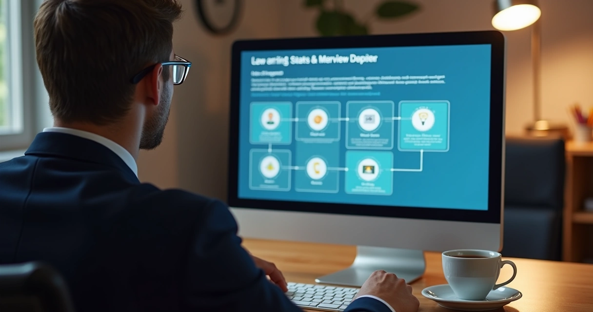 Advogado recebe treinamento em tela com fluxo digital de trabalho 