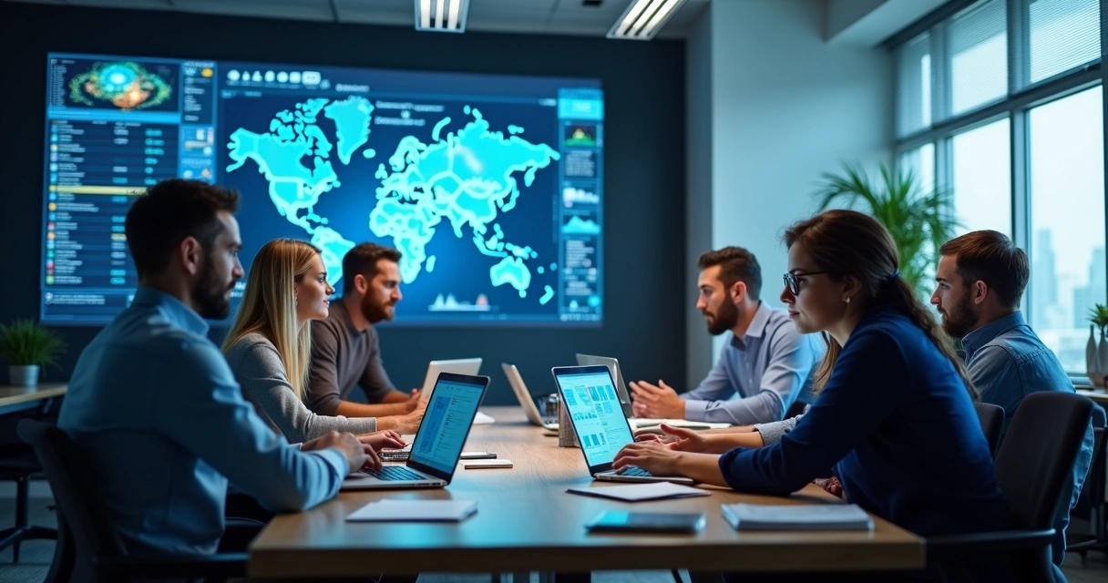 Equipe de projeto implementando sistema de IA em empresa 