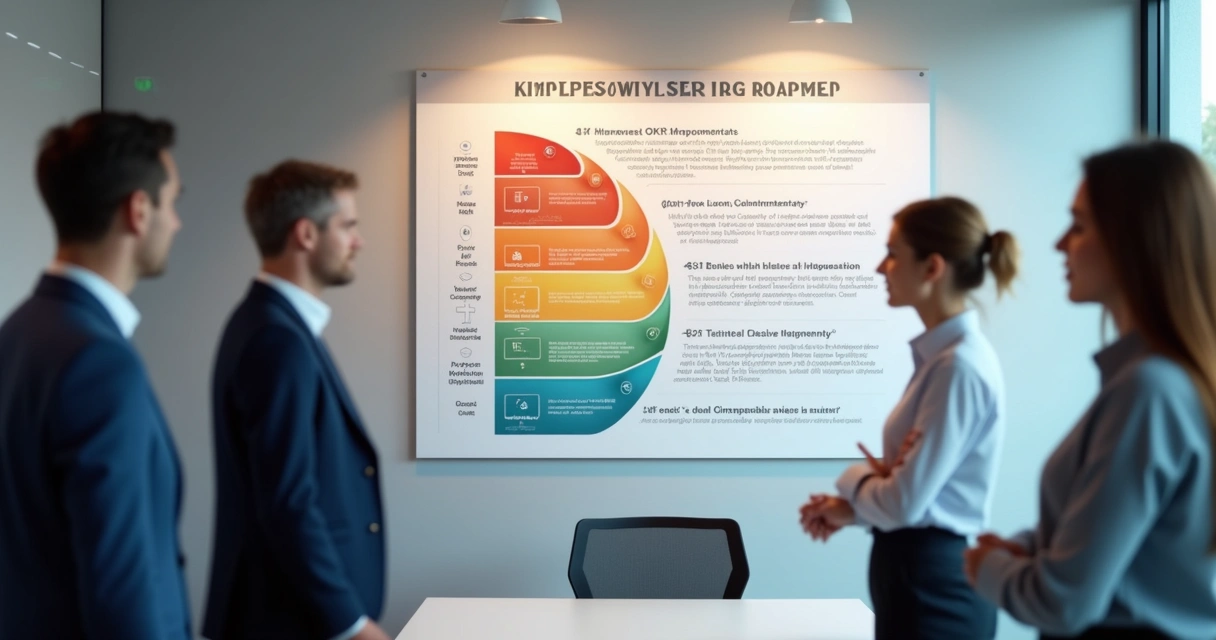 Quadro mostrando etapas visuais da implantação de OKR