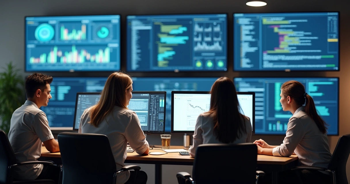 Equipe trabalha em integração de sistemas com IA 