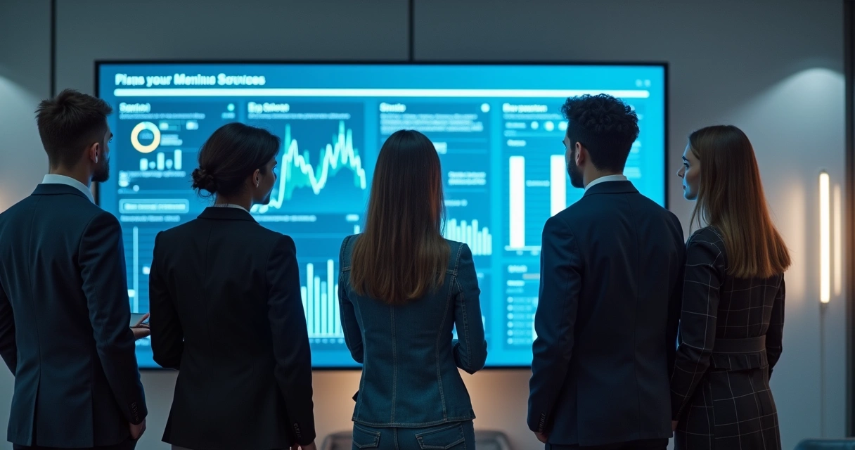 Equipe reunida analisando dados de automação de atendimento 