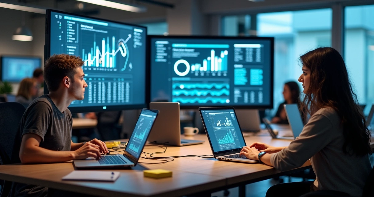 Equipe configurando tecnologia de IA em loja virtual 