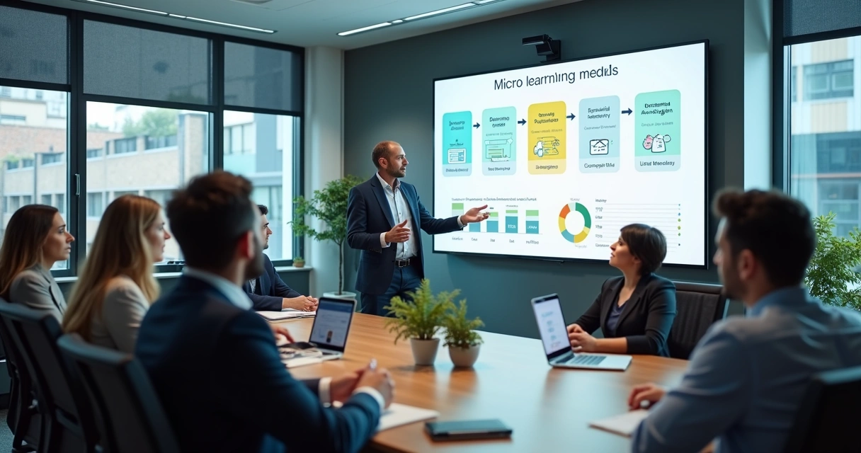 Gestora implantando microlearning em escritório com diferentes equipes 