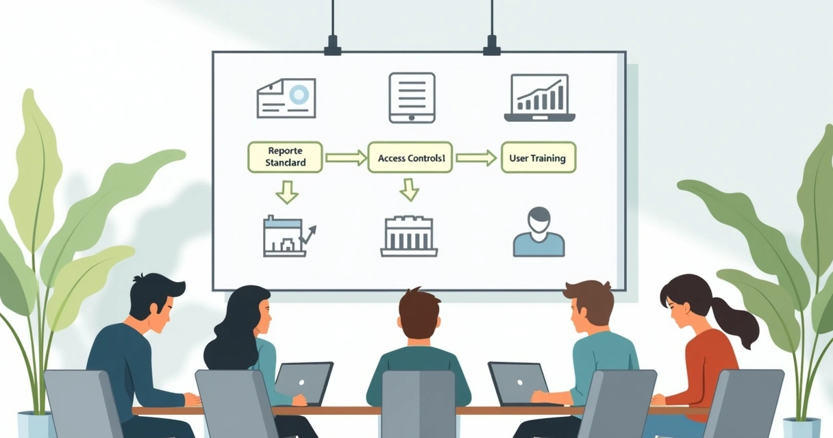 Equipe implementando versionamento em relatórios de BI 