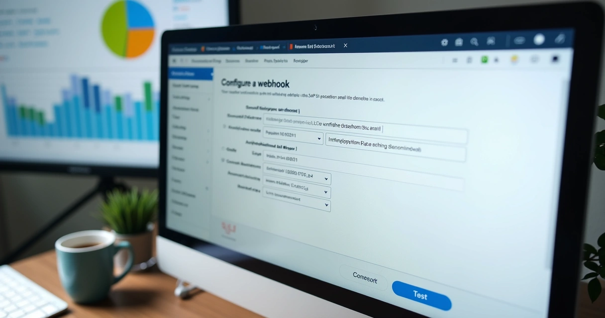 Tela mostrando configuração de webhook no sistema ERP, incluindo campos de autenticação 