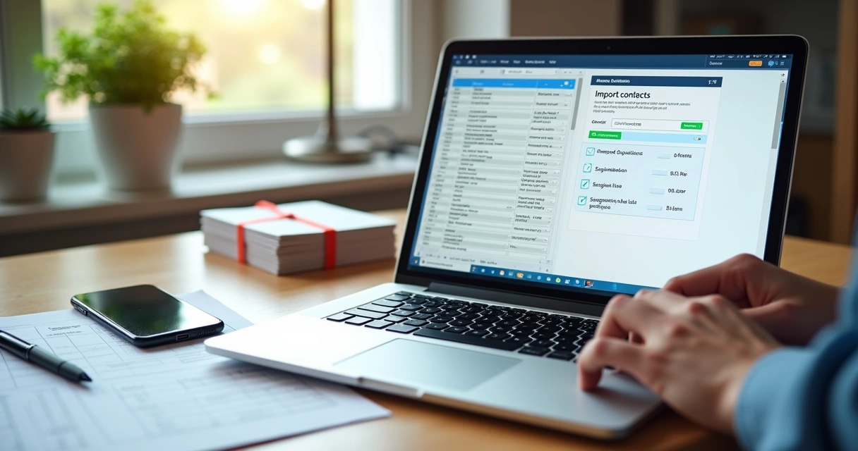 Planilha de contatos sendo organizada antes de importar para um sistema de CRM na tela do notebook 
