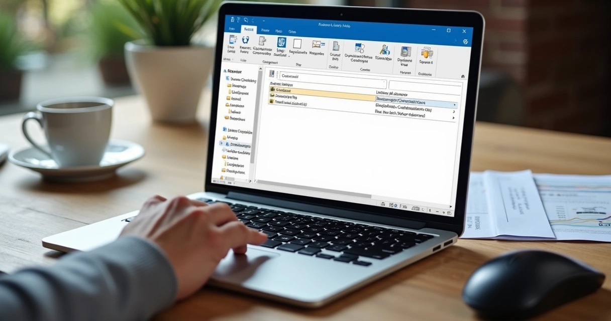 Pessoa importando arquivo RWZ de regras do Outlook em novo computador. 