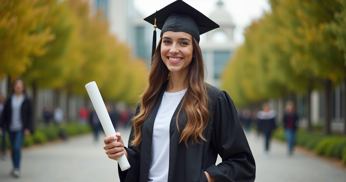 Estudante sorridente recebendo diploma após prestar Enade 