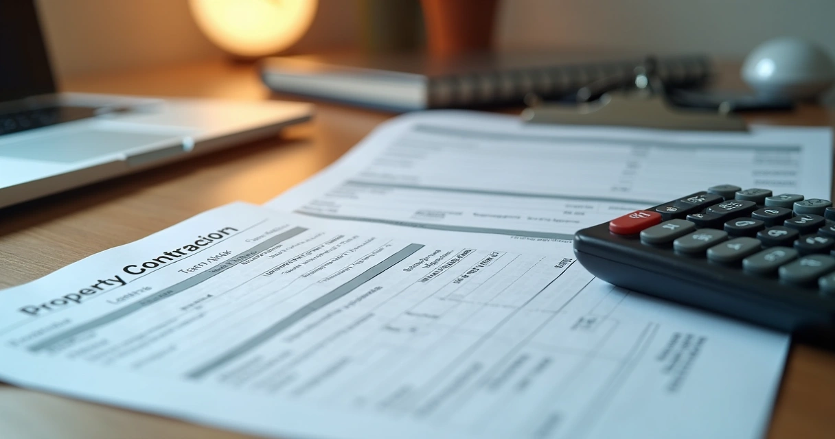 Calculadora, DARF e contrato sobre a mesa 