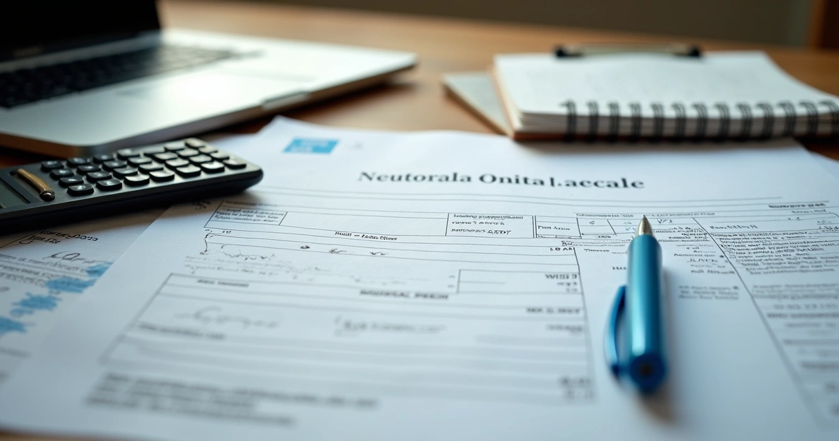 O que é LLC nos EUA: guia prático para brasileiros 3 Calculadora, laptop e documentos fiscais de LLC sobre mesa branca