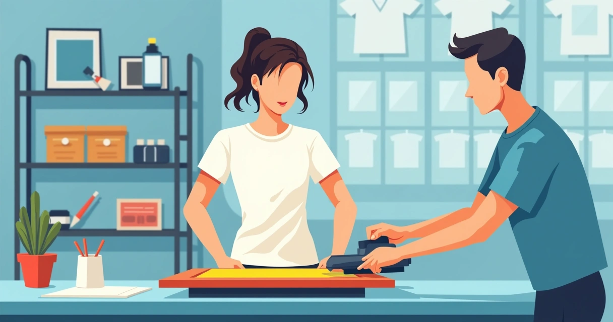 Camiseta sendo personalizada por impressão silk screen em mesa de trabalho 