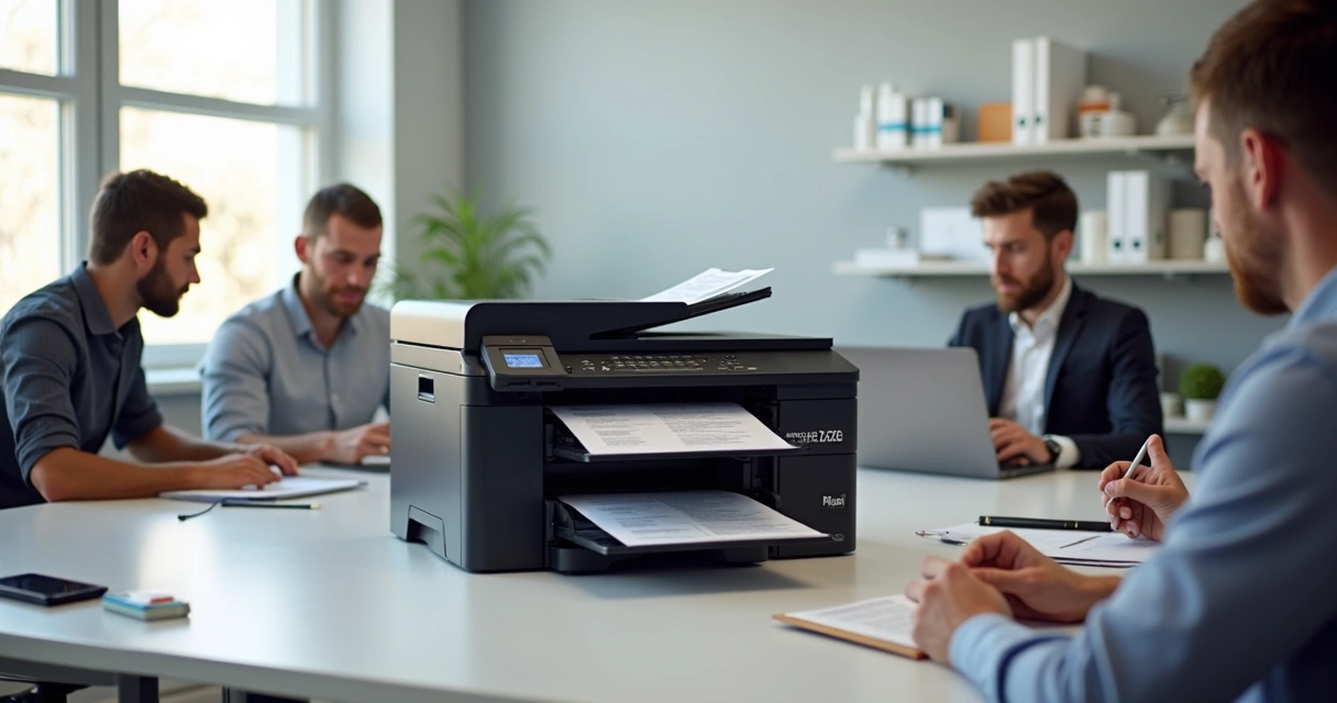 Impressora profissional em mesa de escritório moderno 